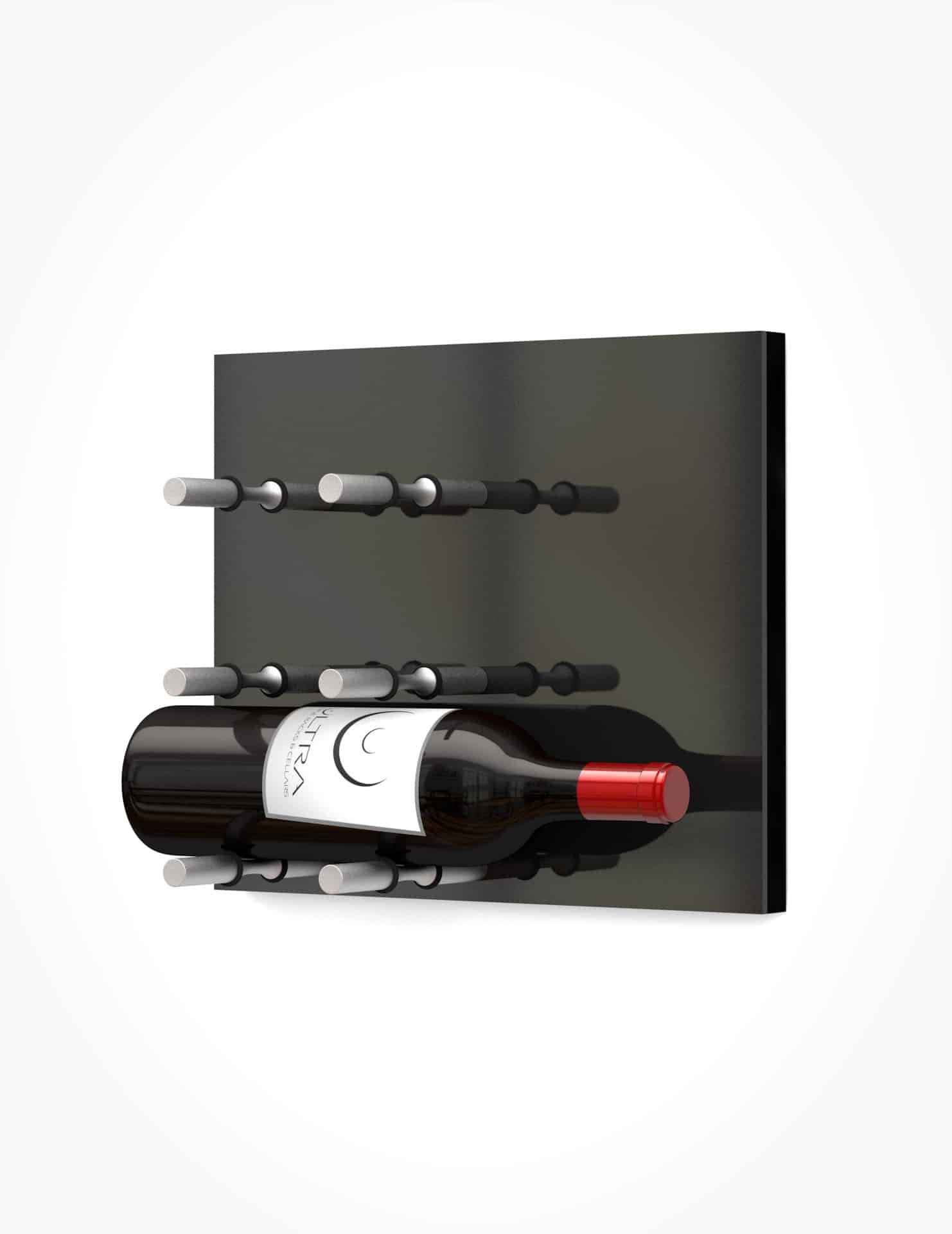 3B_1D_BlackAcrylic_LabelOut_FusionPanel.jpg <strong>Fusion Panel Wine Rack<br/>Black Acrylic (3 to 9 Bottles)<br/> Label-Out</strong> - Image 1
